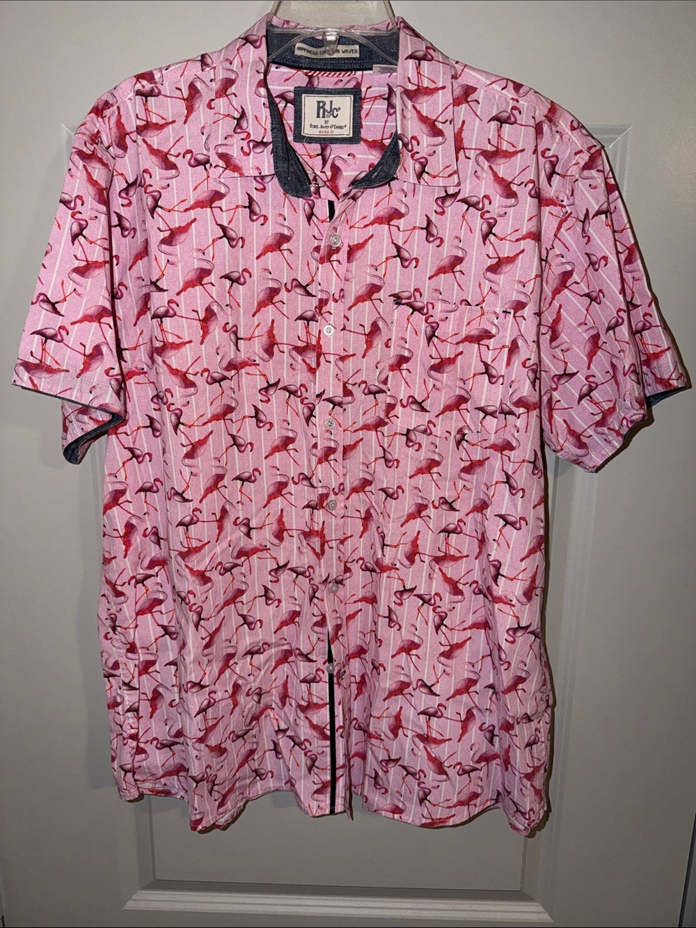 RJC Mens Pink Flamingo Print Short Sleeve Casual Tropical Shirt Size XXL